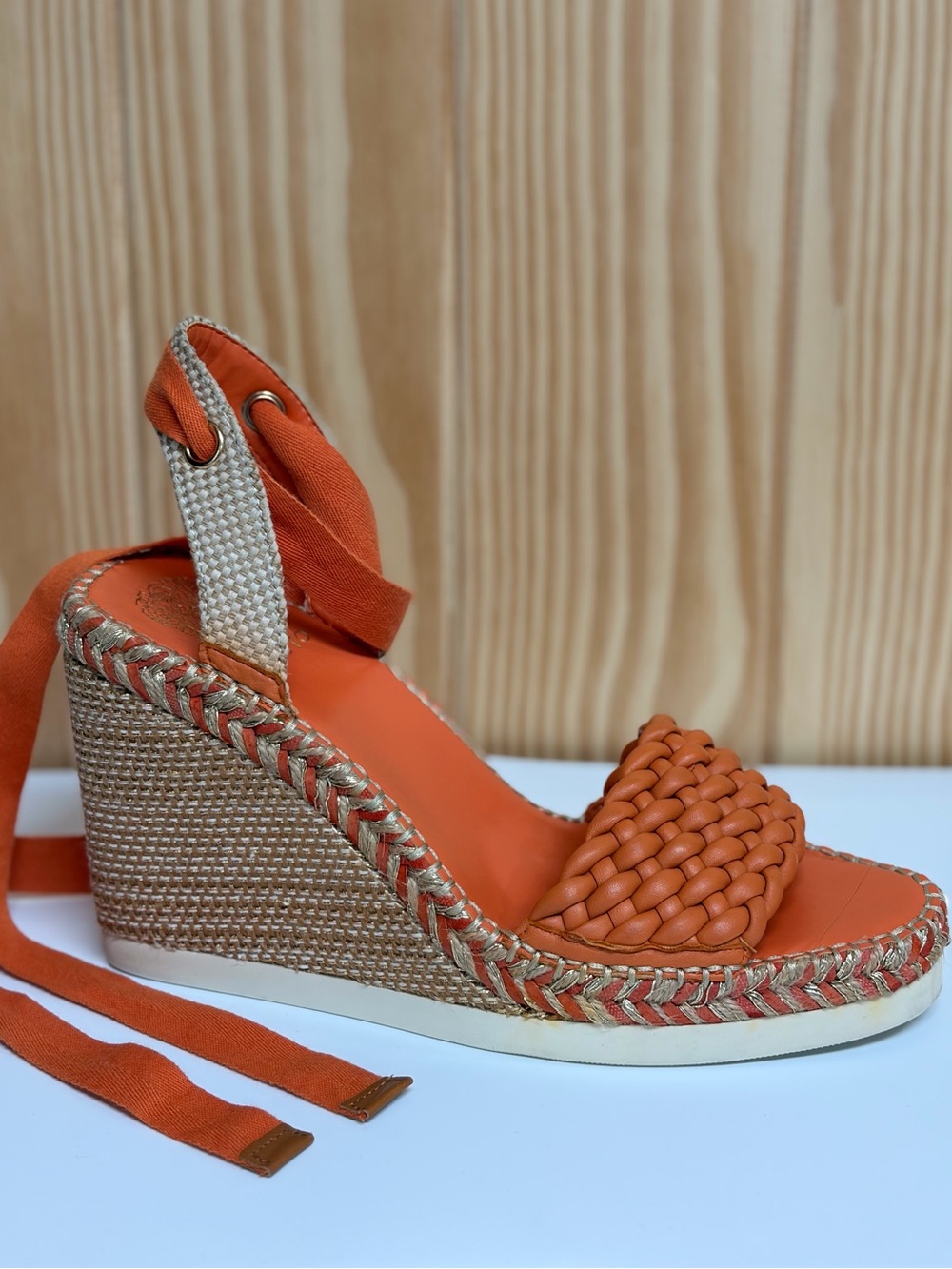 VINCE CAMUTO - Women Bryleigh Woven Espadrille Wedge Sandals in Orange. 9.5 - Picture 3 of 11